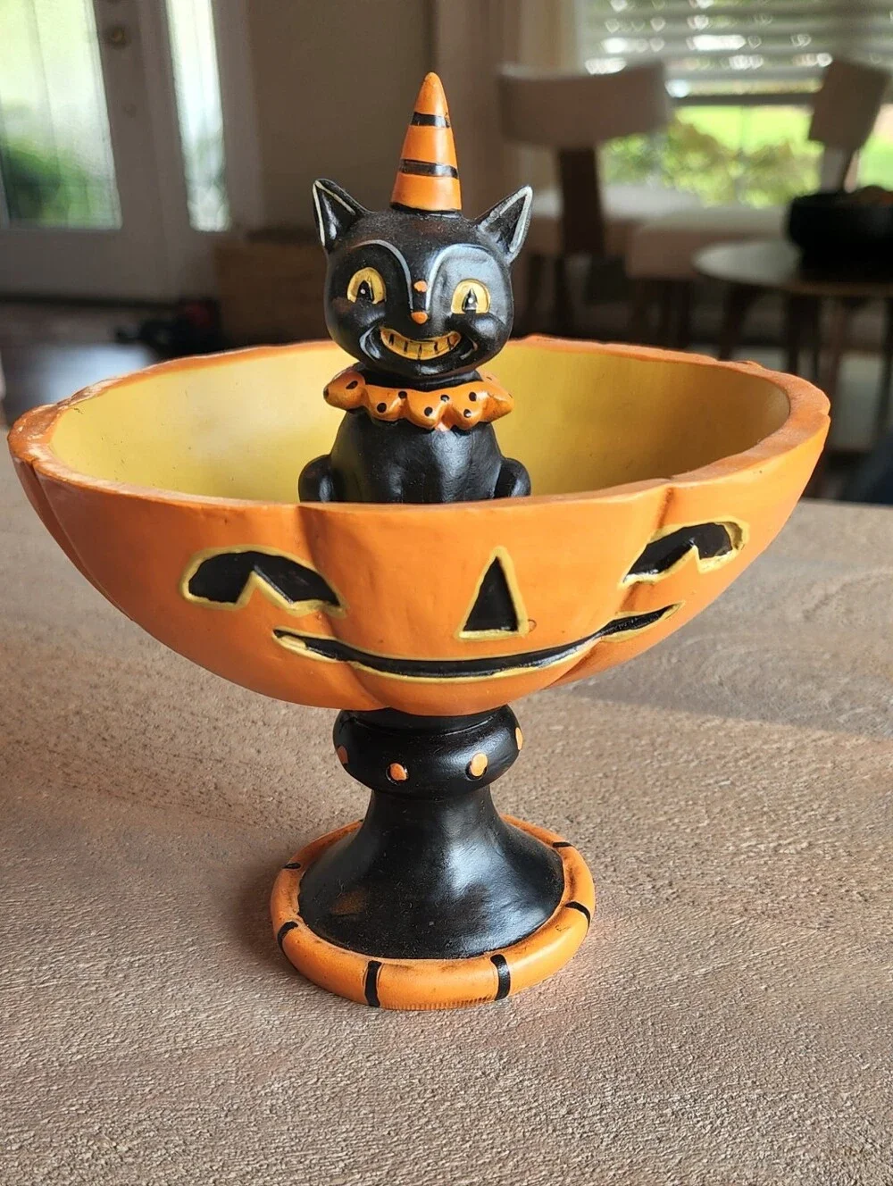 Johanna Parker HALLOWEEN Black Cat In JOL Pedestal Treat BOWL 6.75” Decoration